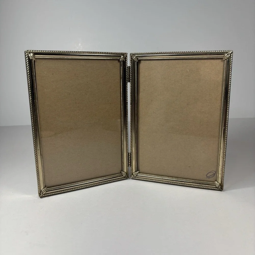 Vintage MCM Ornate Gold Metal Double Hinged 5 x 7 Picture Frames